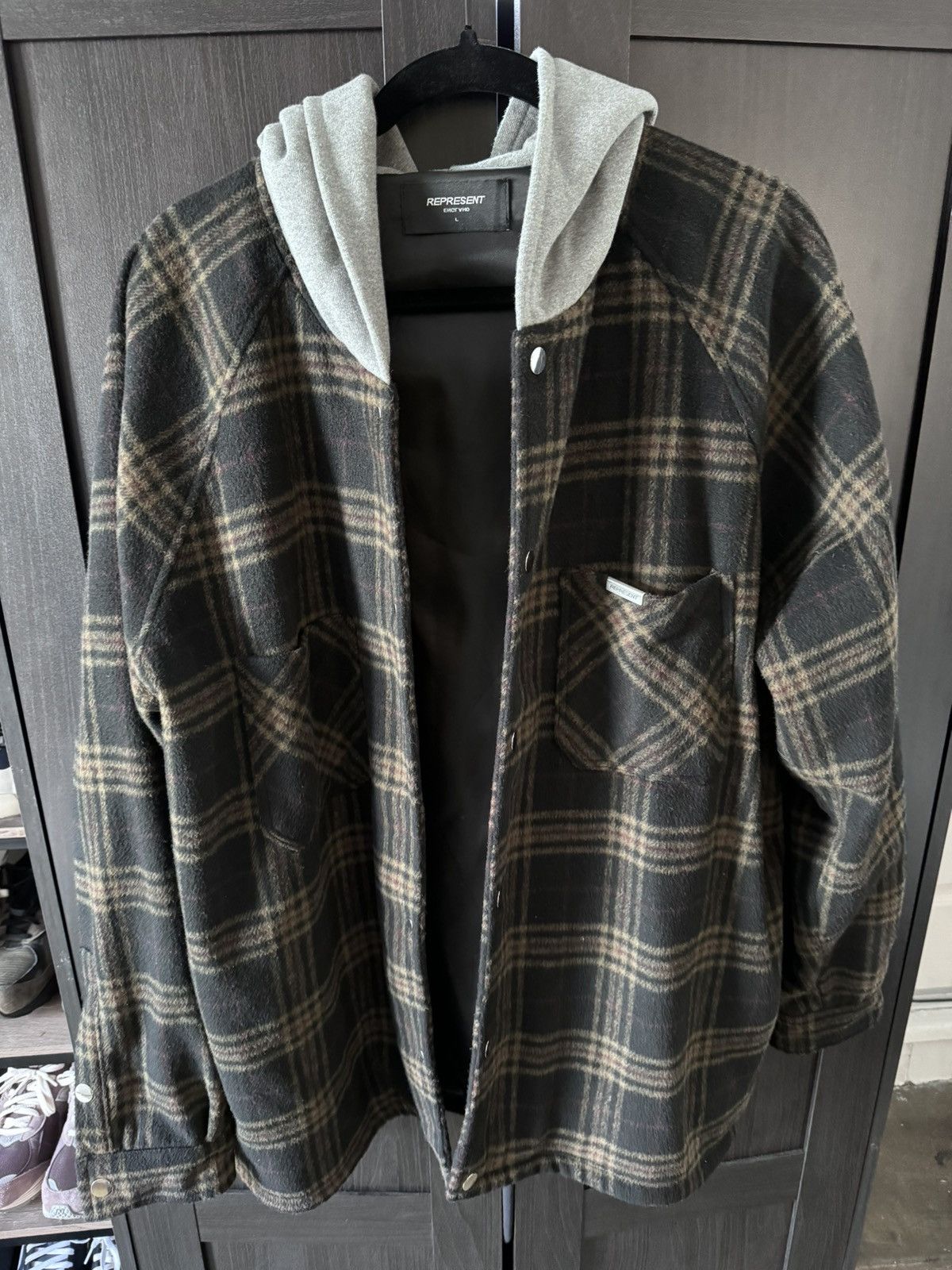 image of Represent Clo Represent Flannel Jacket in Brown, Men's (Size Large)