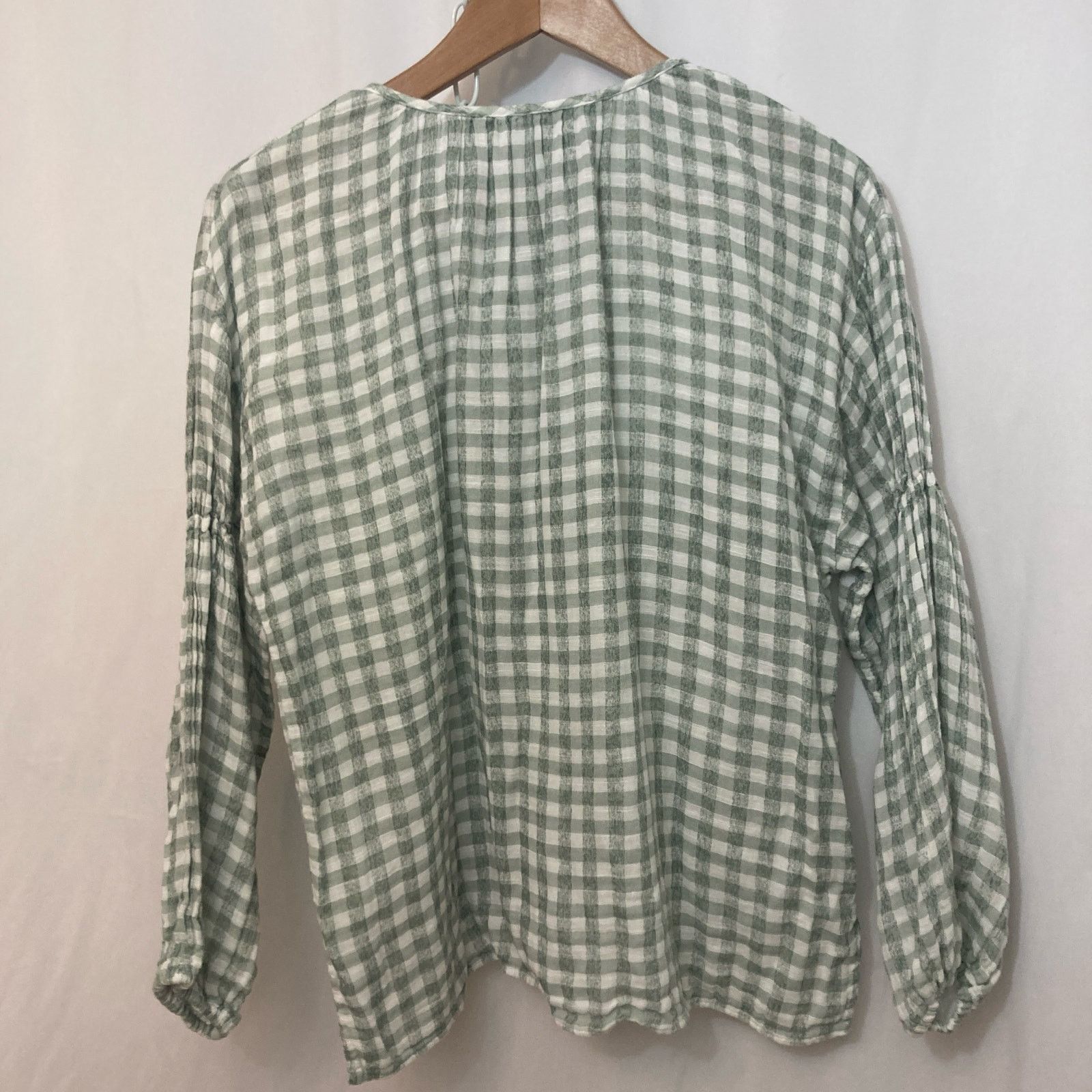 Zara Zara Green White Gingham Plaid Front Key Hole Tie Blouse Top Size S / US 4 / IT 40 - 11 Thumbnail