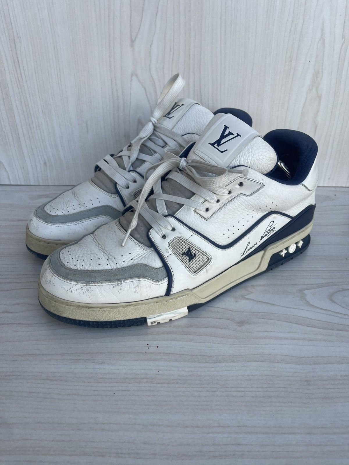 Louis Vuitton Trainer #54 Signature White Marine Sneakers