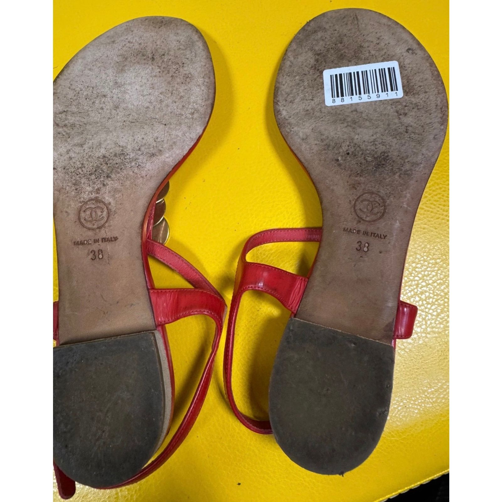 Chanel Chanel Red Leather Block Heel Open Toe Sandals Size 38 Size US 7 / IT 37 - 7 Thumbnail