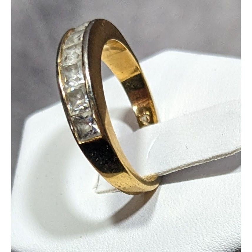 Other Elegant Signed Gold Tone Ring With Clear Gems Size ONE SIZE - 13 Thumbnail