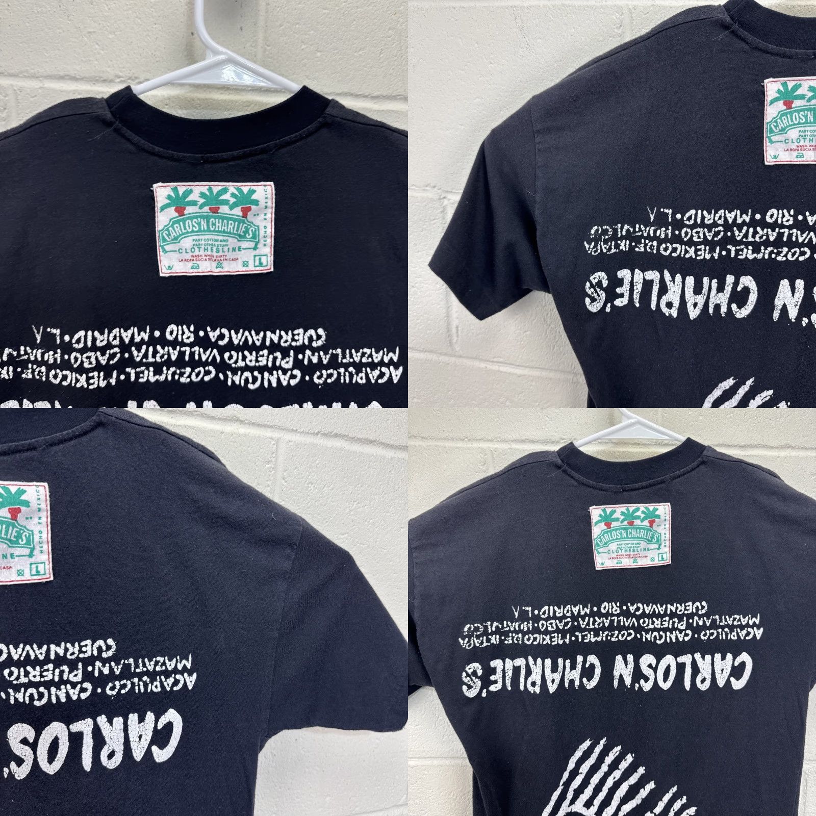 Vintage VINTAGE Clothesline Carlos 'n Charlie's Bar Acapulco T-Shirt Unisex Adults Black 90s Graphic Print Double-Sided Short Sleeve Crew Neck M Size US M / EU 48-50 / 2 - 9 Thumbnail