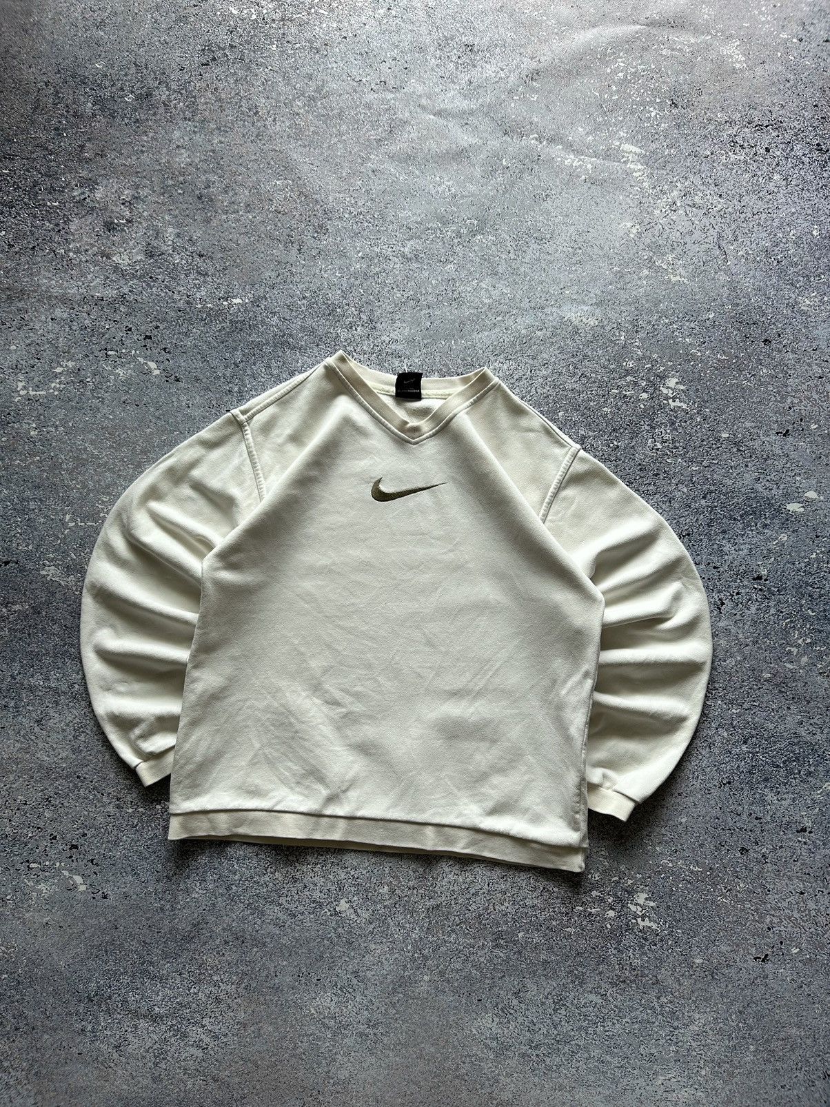 Nike Streetwear Vintage Vintage Nike Cream Sweatshirt Baggy Retro Swoosh Embroidered Grailed