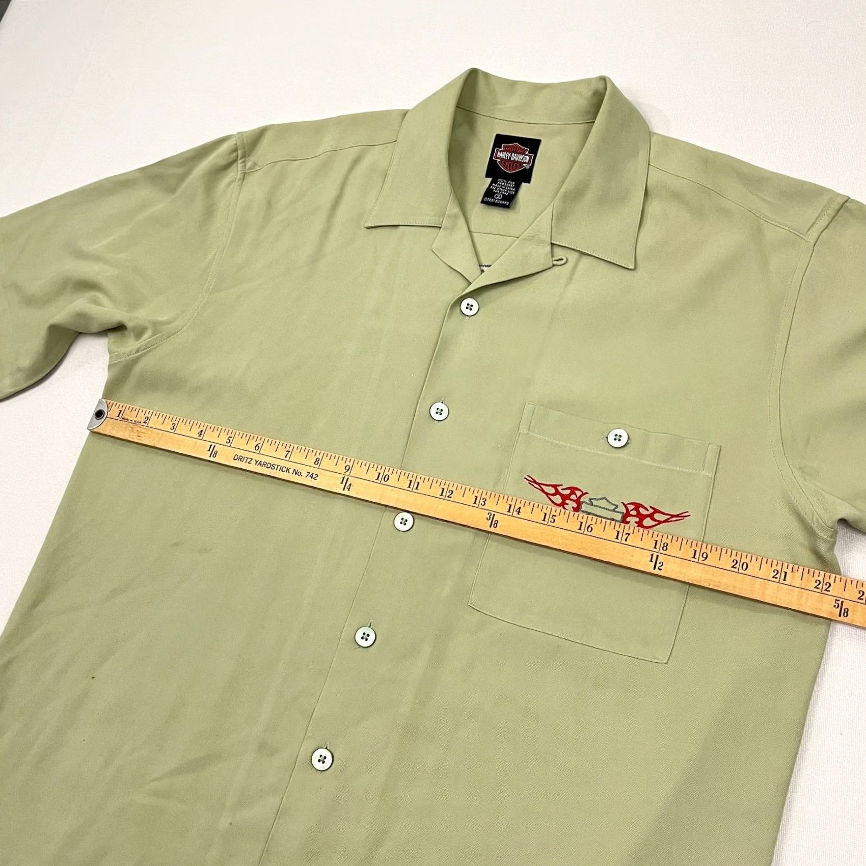 Harley Davidson VINTAGE Harley-Davidson Shirt Mens S Green Silk Cocktail After The Ride Loop Button Up Size US S / EU 44-46 / 1 - 6 Thumbnail