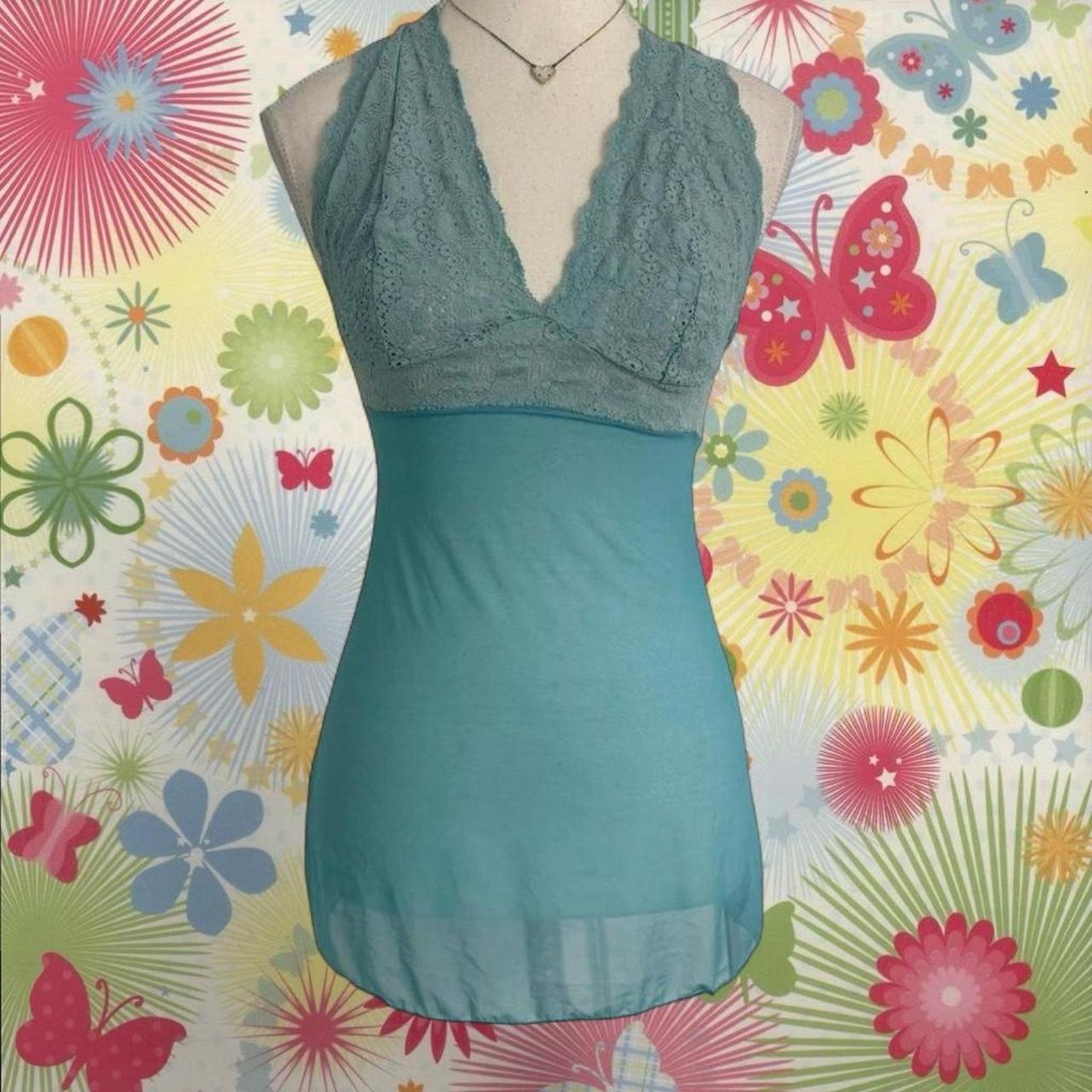 Other blue lace halter top with sheer bottom size small Size S / US 4 / IT 40 - 1 Thumbnail