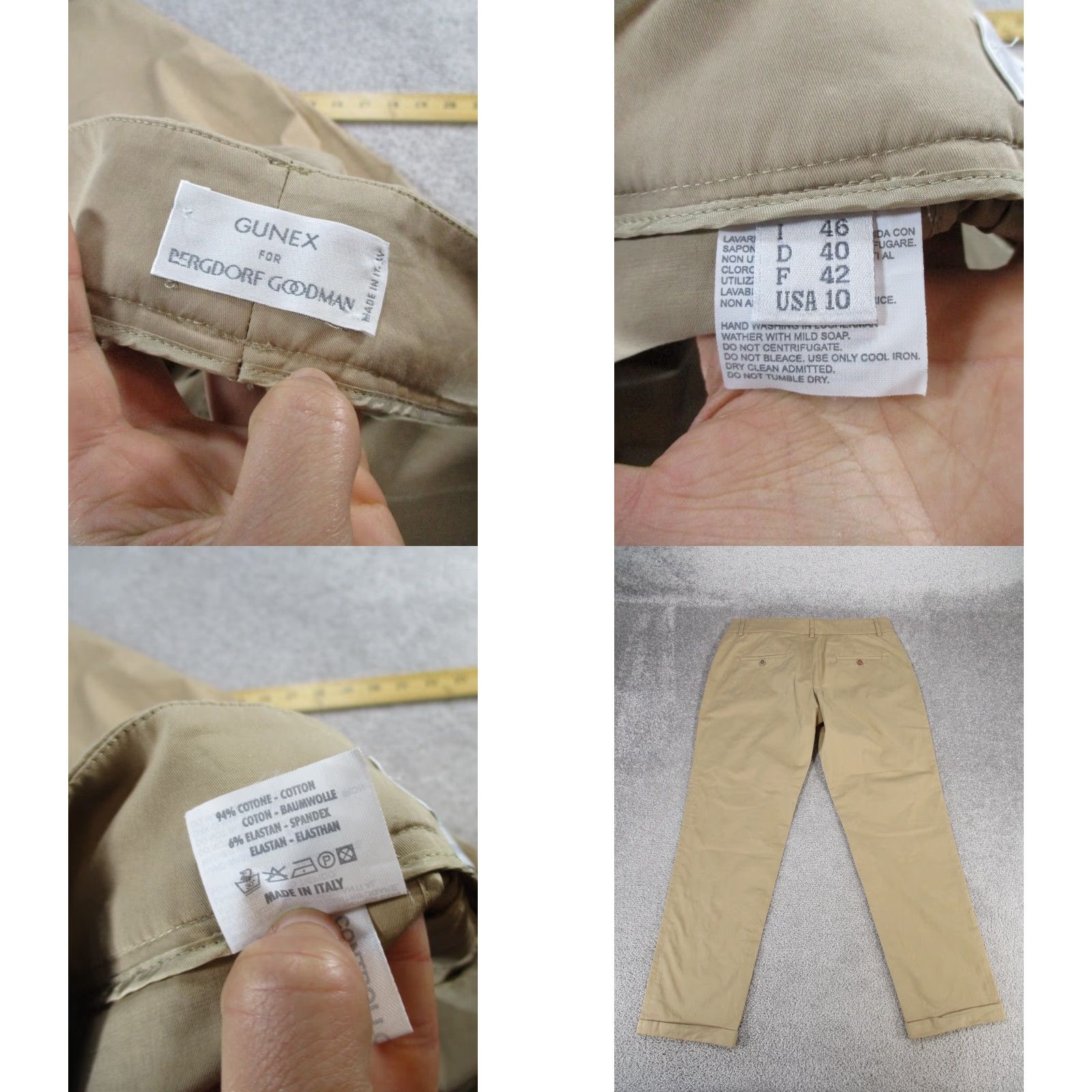 Bergdorf Goodman Gunex Pants Womens 10 Beige Lightweight Cotton Spandex Tapered Dress Pants Adult Regular Size 10 Beige Womens Size 32" / US 10 / IT 46 - 8 Thumbnail