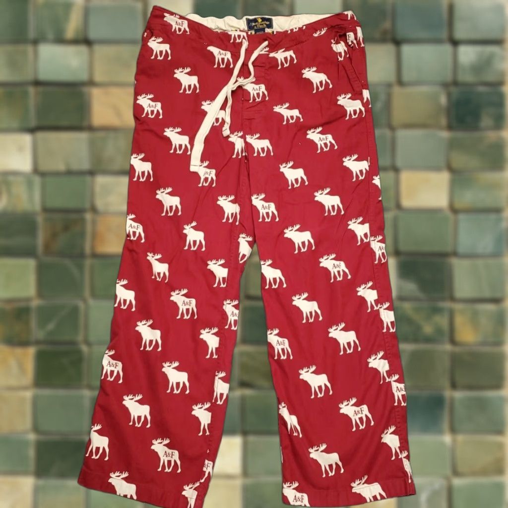 Abercrombie & Fitch VTG Abercrombie & Fitch Pants Men L Red Lounge Drawstring brushed Twill Retro Y2K Size US 33 - 1 Thumbnail