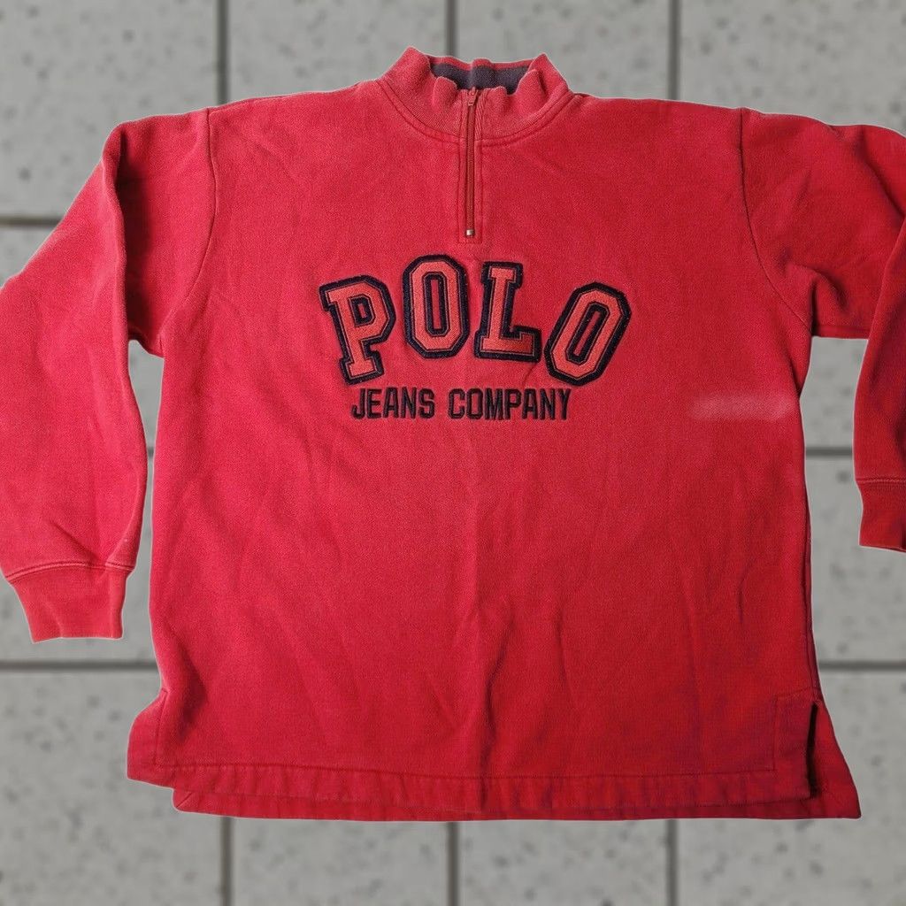 Polo Ralph Lauren VINTAGE Polo Jeans Co Red Sweatshirt Mens M/L 1/4 Zip Pullover Sweatshirt Big Logo 90s Size US M / EU 48-50 / 2 - 1 Thumbnail