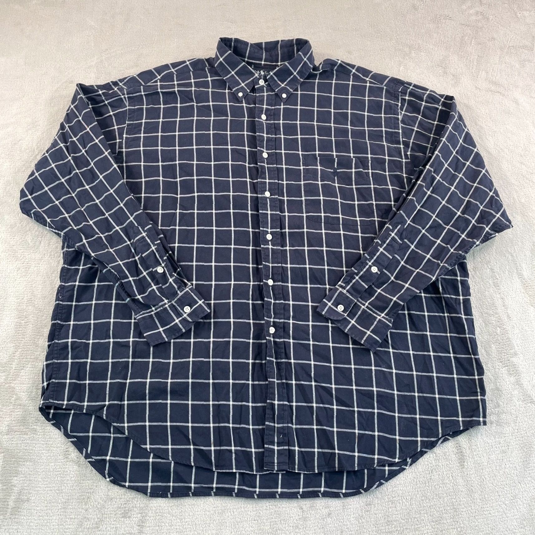 Polo Ralph Lauren VINTAGE Polo Ralph Lauren Big Shirt Men XL Navy Blue WindowPane Pocket Pony Prep Size US XL / EU 56 / 4 - 3 Thumbnail