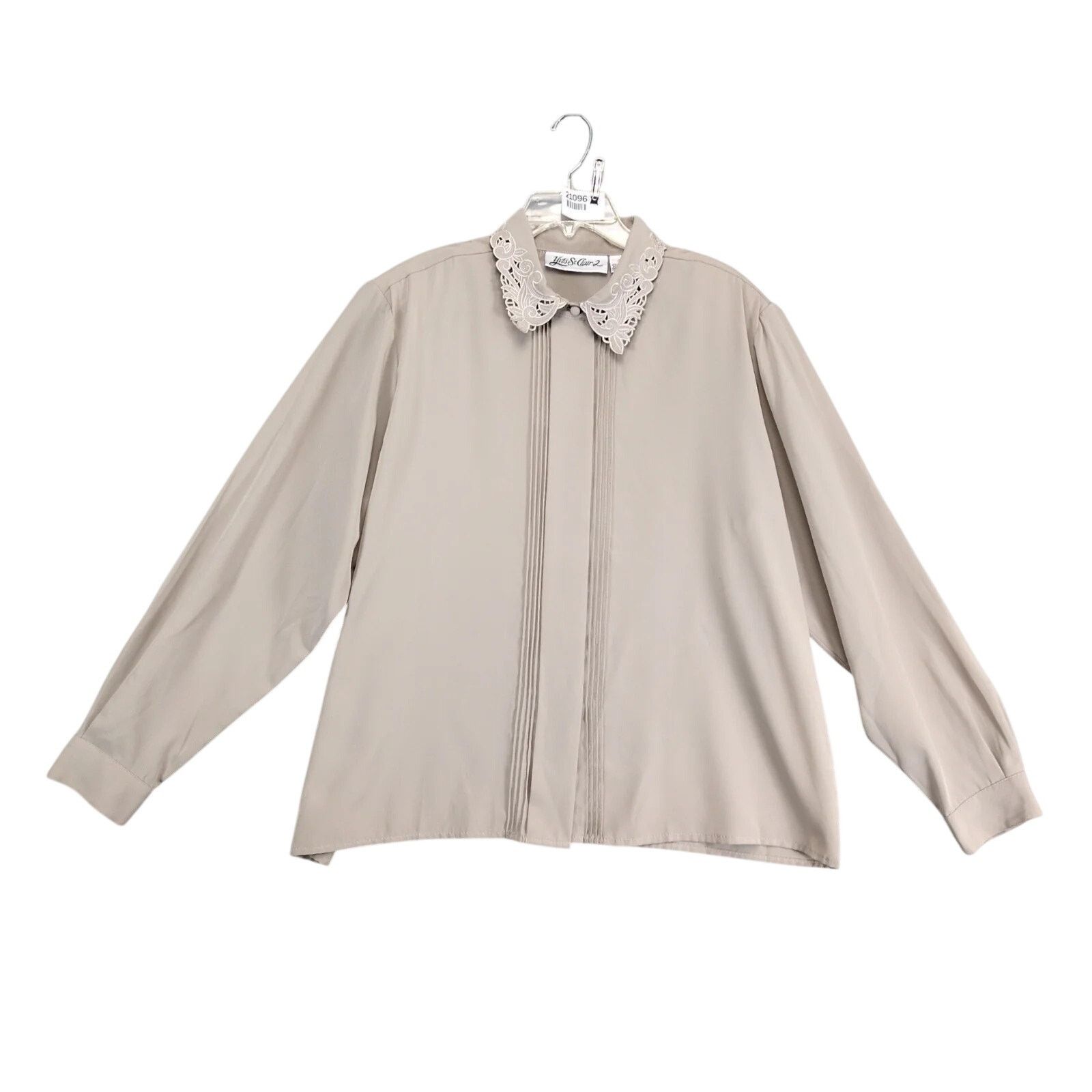 Vintage Yves St Clair Tan Blouse Women's 20W Embroidered Lace Collar Size 3XL / US 20-22 - 1 Thumbnail