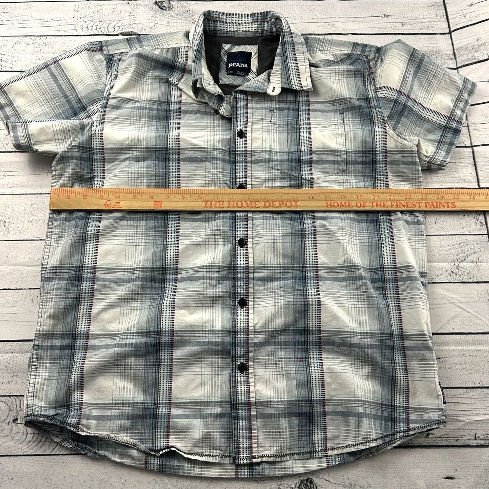 Prana prAna Short Sleeve Plaid Button Front Shirt Men L Blue White Multicolor Pattern Pocket Front Size US L / EU 52-54 / 3 - 4 Thumbnail