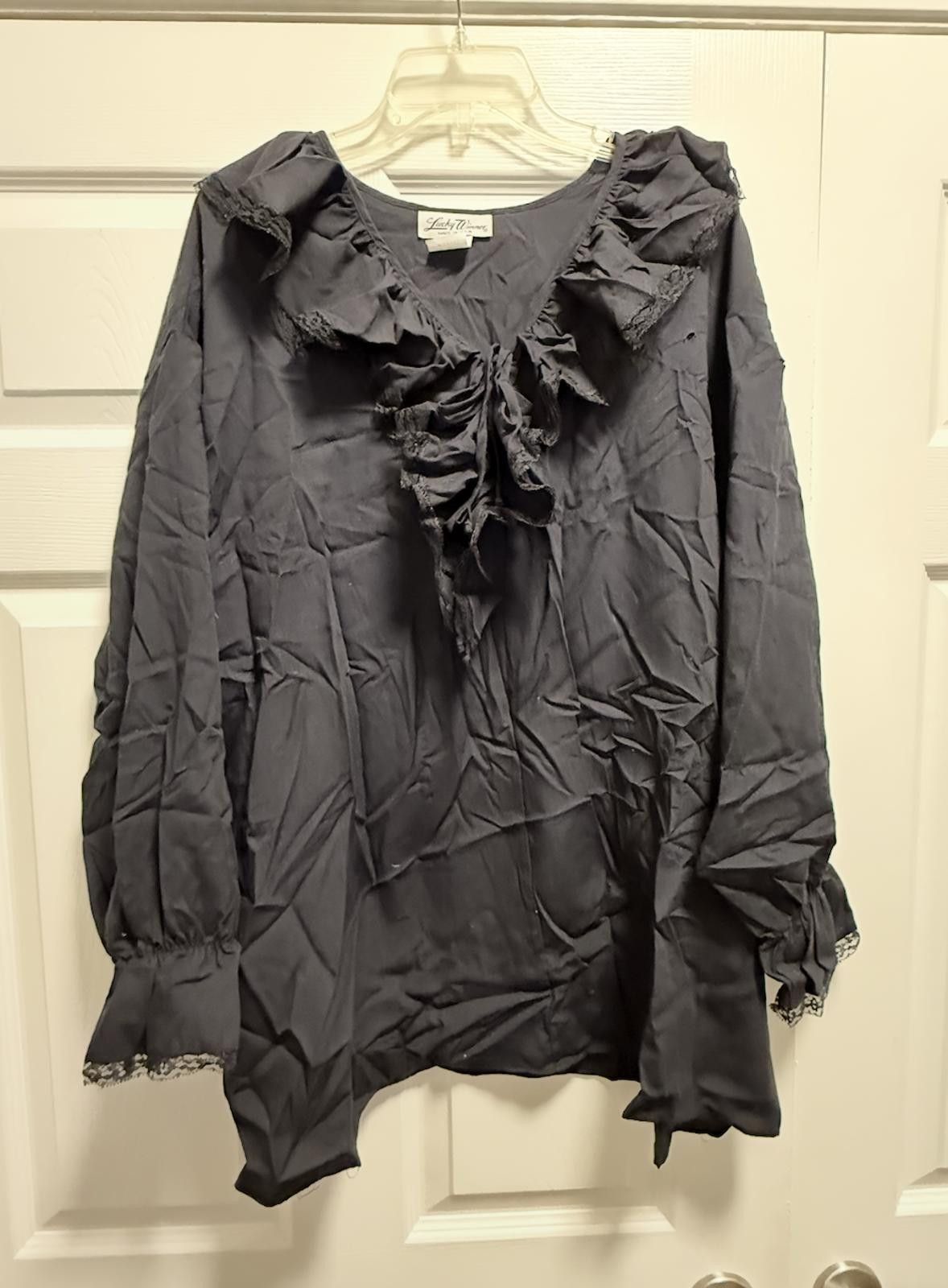 Designer Lucky Winner USA Black Ruffle Blouse Lace 3X Goth Top Size M / US 6-8 / IT 42-44 - 1 Thumbnail