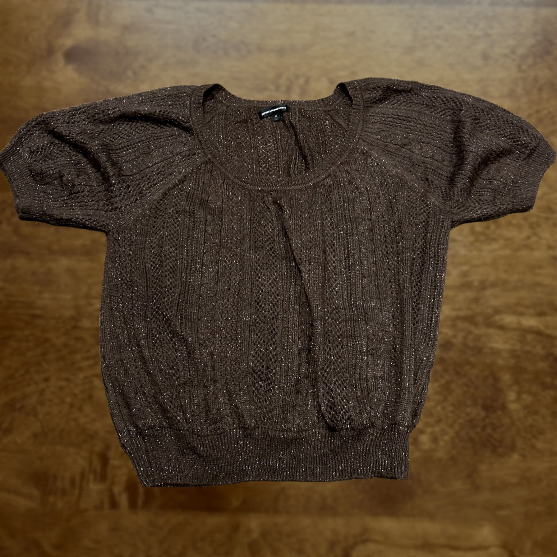 Express Express Blouse Shirt Knit Acrylic Round Neck Short Sleeve Brown M Women’s Regular Size M / US 6-8 / IT 42-44 - 1 Thumbnail