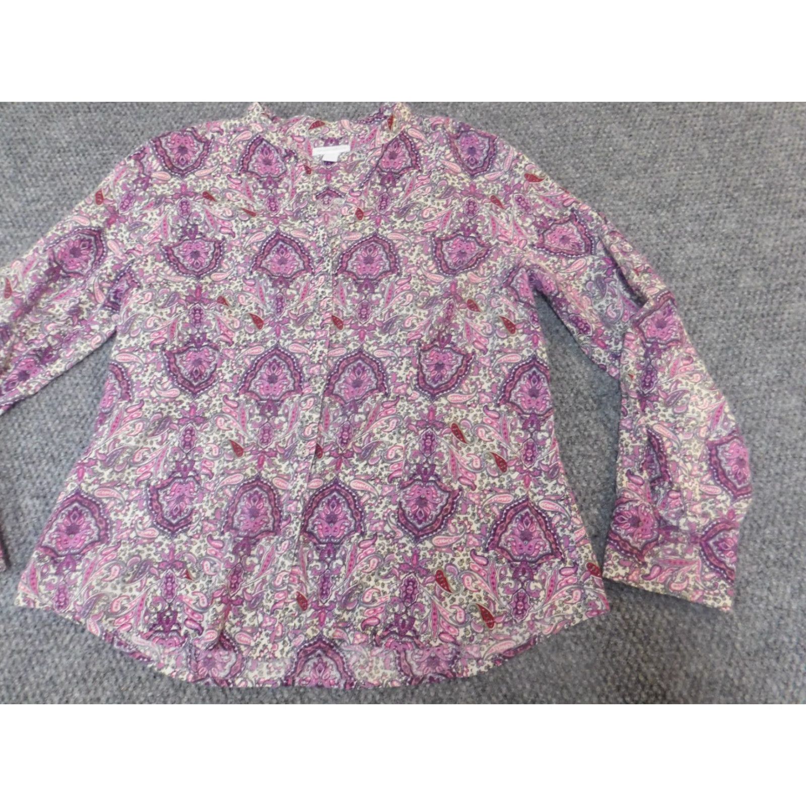 Charter Club Charter Club Blouse Womens 10 Purple Paisley Knit 100% Cotton Long Sleeve Cap Sleeve Button Round Neck Casual Regular Vintage: No Size L / US 10 / IT 46 - 2 Thumbnail