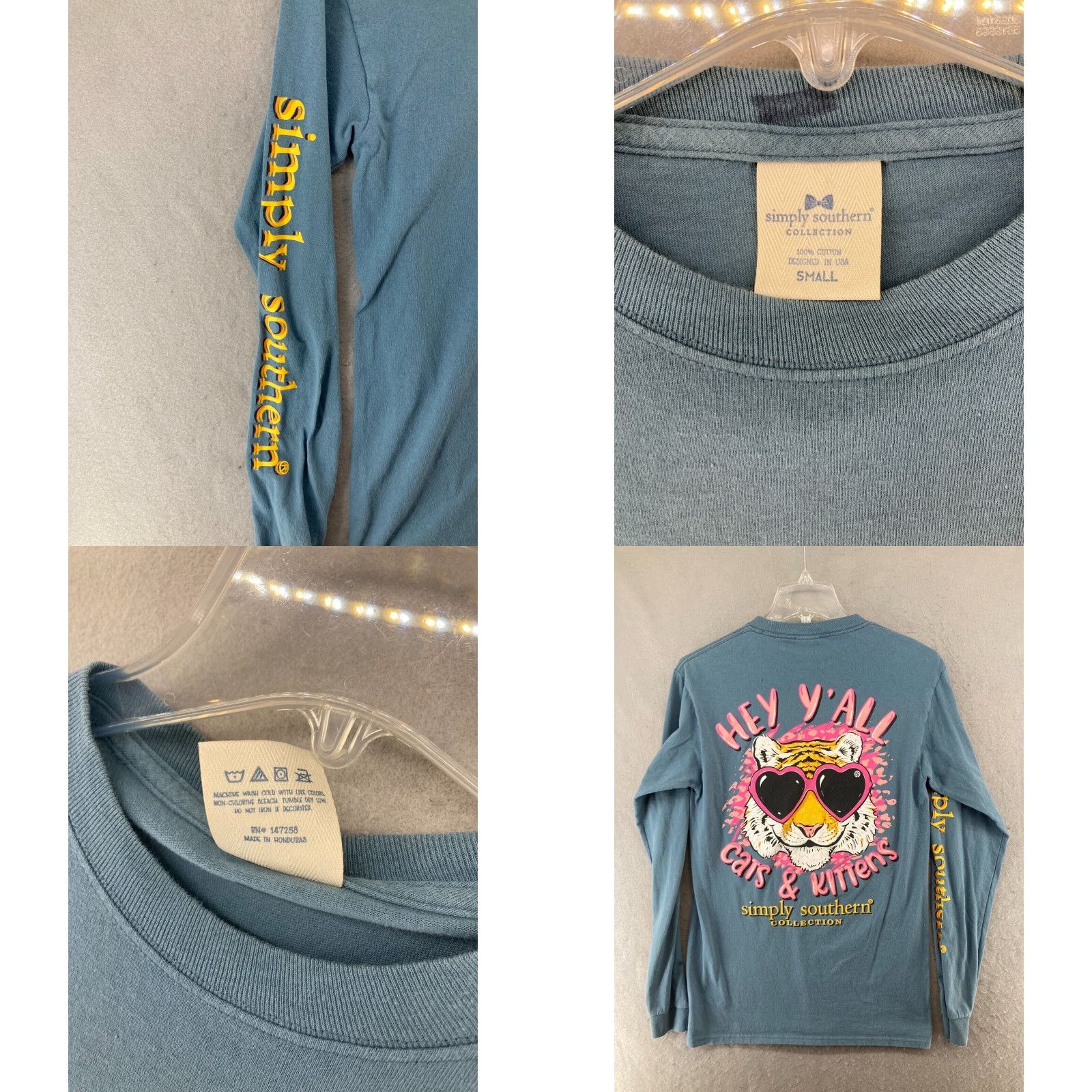 Vintage Simply Southern Shirt Small Blue Cars and Kittens Long Sleeve Preppy Women Size S / US 4 / IT 40 - 8 Thumbnail