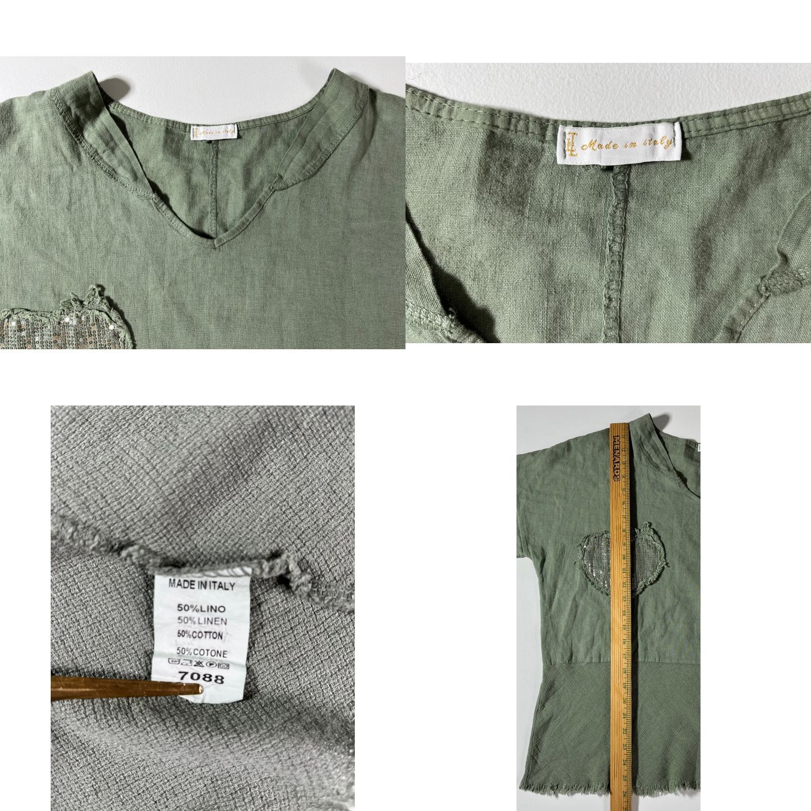 Vintage VINTAGE The Lino Lounge Women's Sleeveless Top Blouse One Size Green Bohemian Linen Blend Italy Heart Patch Size ONE SIZE - 8 Thumbnail