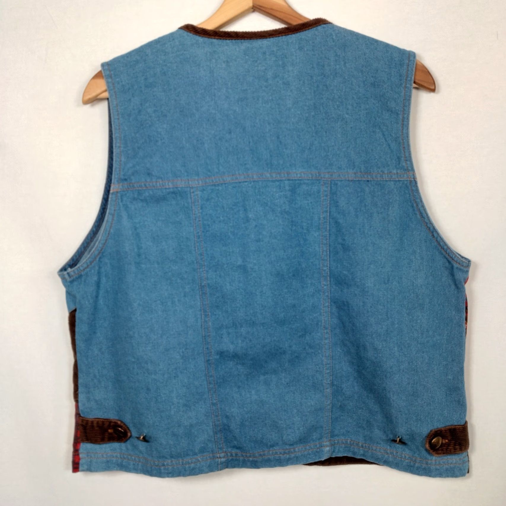 Vintage VINTAGE Stephanie K Koret Denim Vest Chambray Women L Blue Patchwork Zip Boho Hippie Jean Vest Size 36" / US 14 / IT 50 - 2 Thumbnail