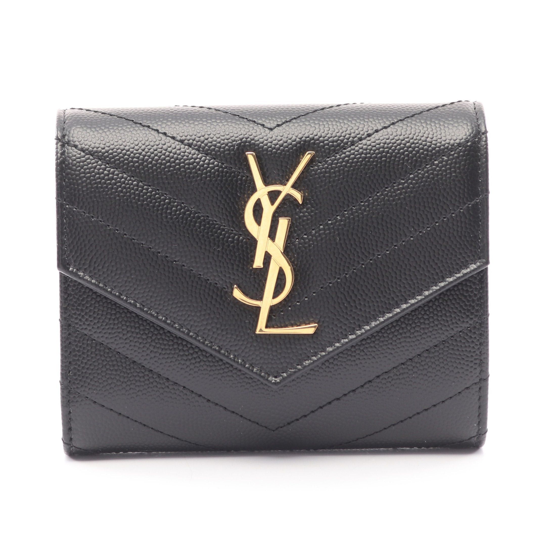 Yves Saint Laurent Yves Saint Laurent Monogram Saint Laurent Trifold Wallet Leather Black Size ONE SIZE - 1 Thumbnail