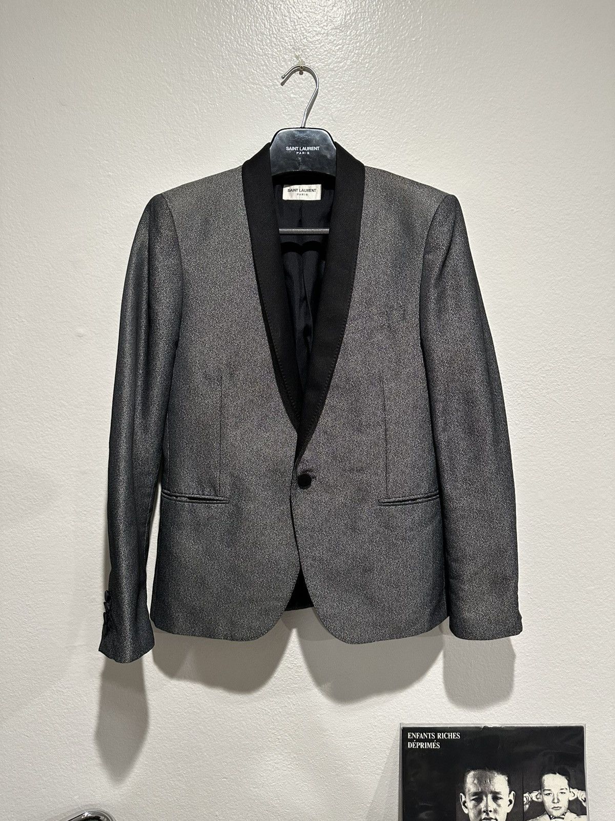 Hedi Slimane × Saint Laurent Paris FW13 Metallic Babycat Le Smoking Shawl Blazer Size 46R - 1 Thumbnail