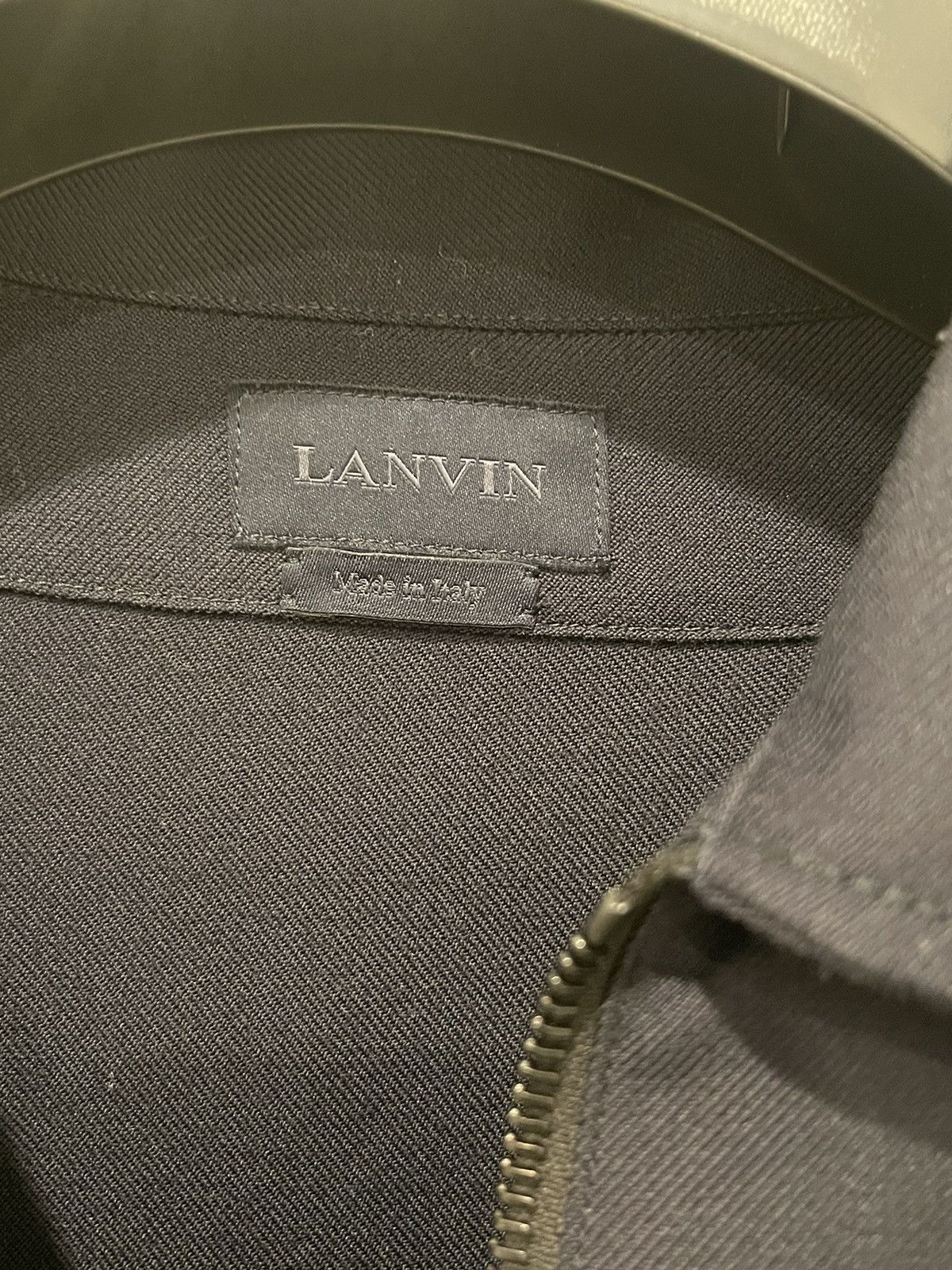 Lanvin Navy Blue Virgin Wool Half Zip Long Sleeve Polo