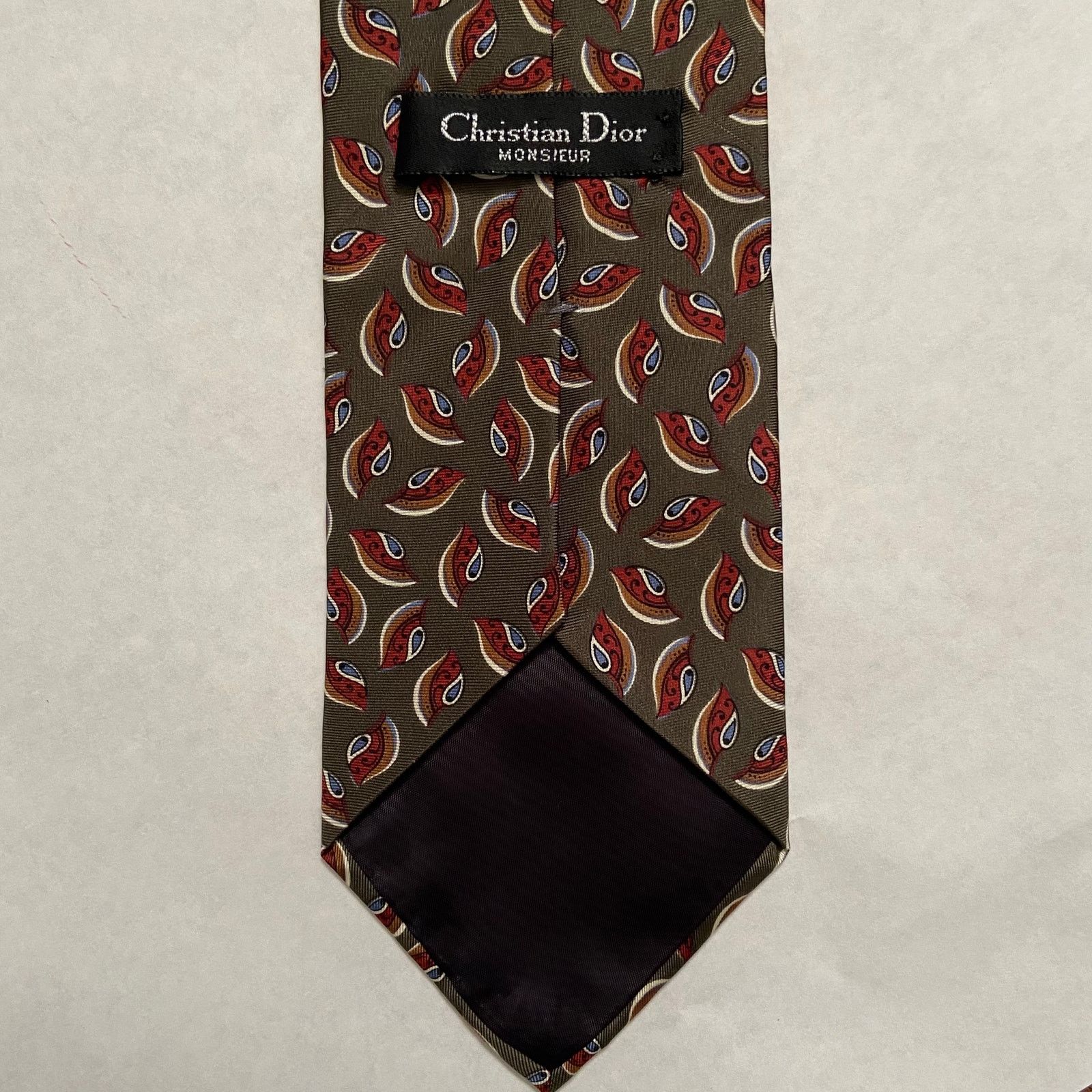 Dior Christian Dior Monsieur Tie Olive Green Paisley Silk Italy Size ONE SIZE - 3 Thumbnail