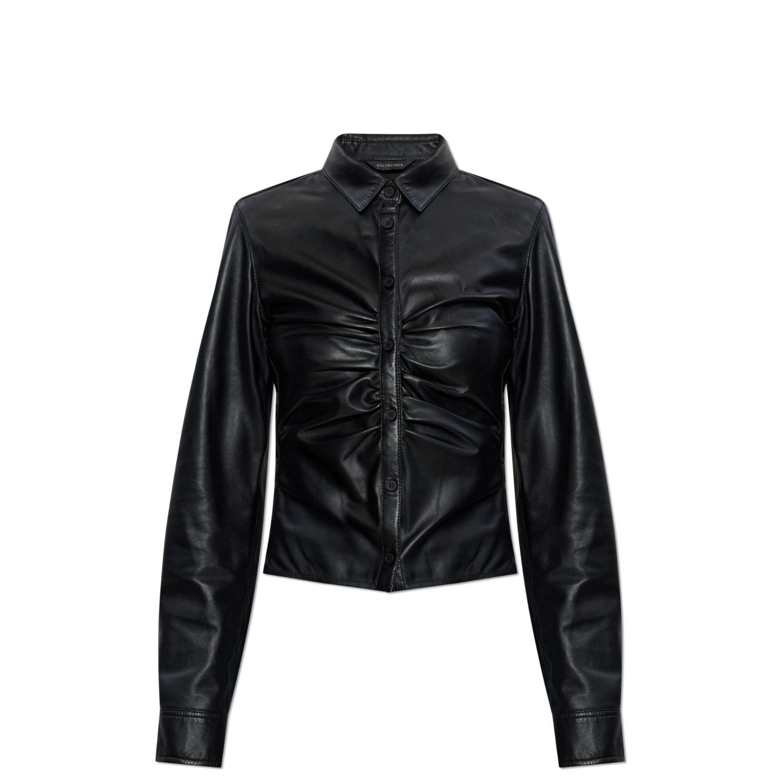 BALENCIAGA Black Leather Shirt Jacket New & Authentic (Women