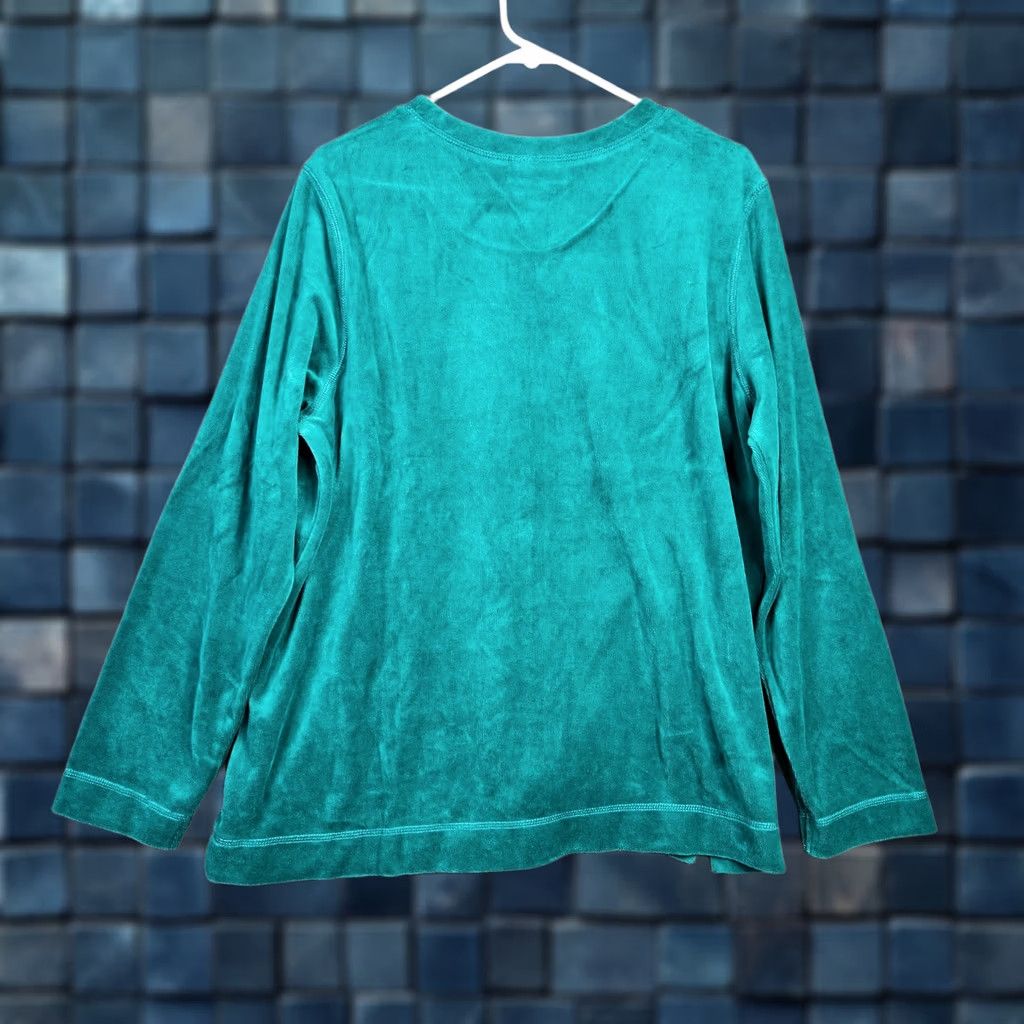 Vintage Appleseed’s Women Top XL Teal Green Velour Long Sleeve Sweatshirt Size XL / US 12-14 / IT 48-50 - 1 Thumbnail