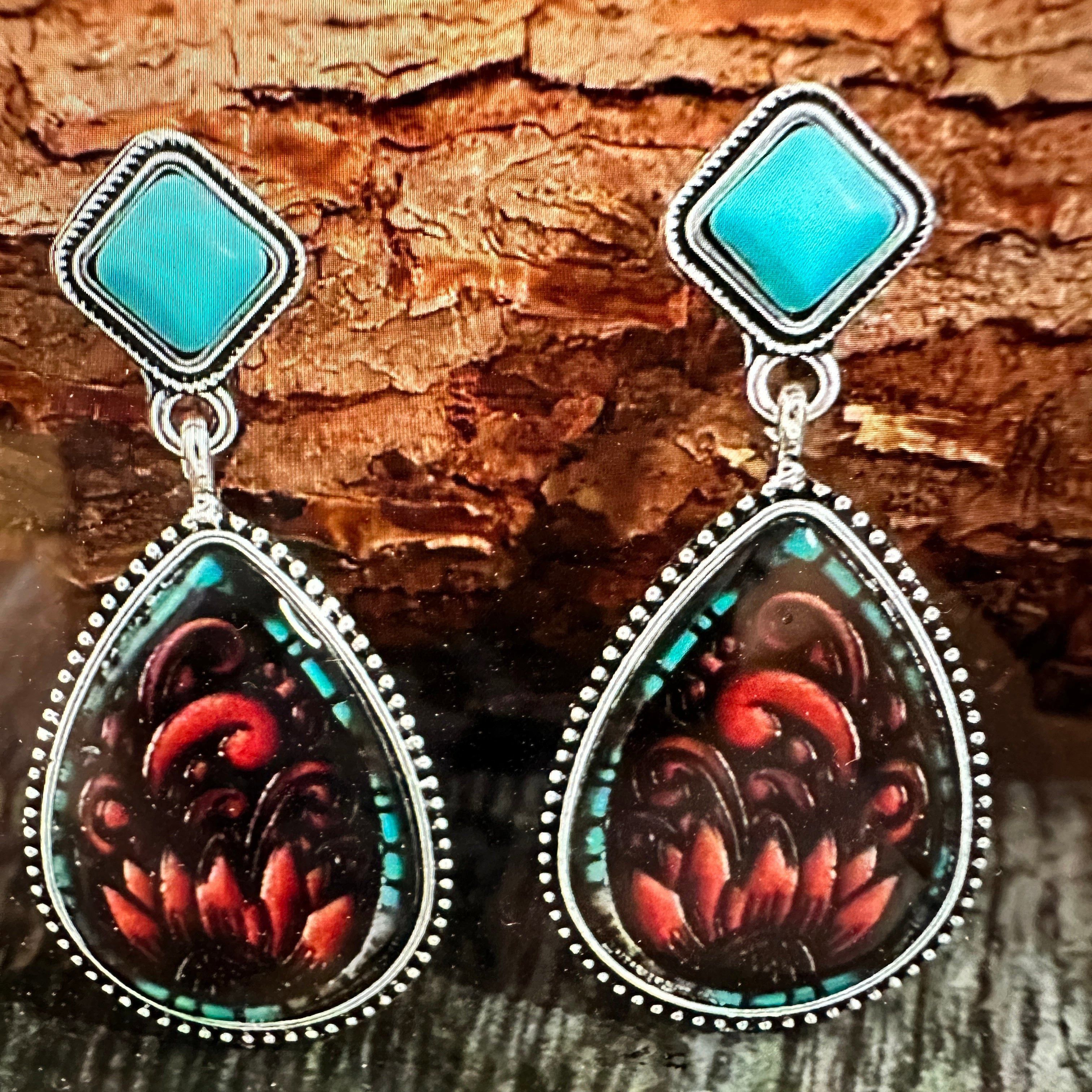 Other Vintage Droplet Shape Sunflower Print Dangle Earrings, Boho Size ONE SIZE - 9 Thumbnail