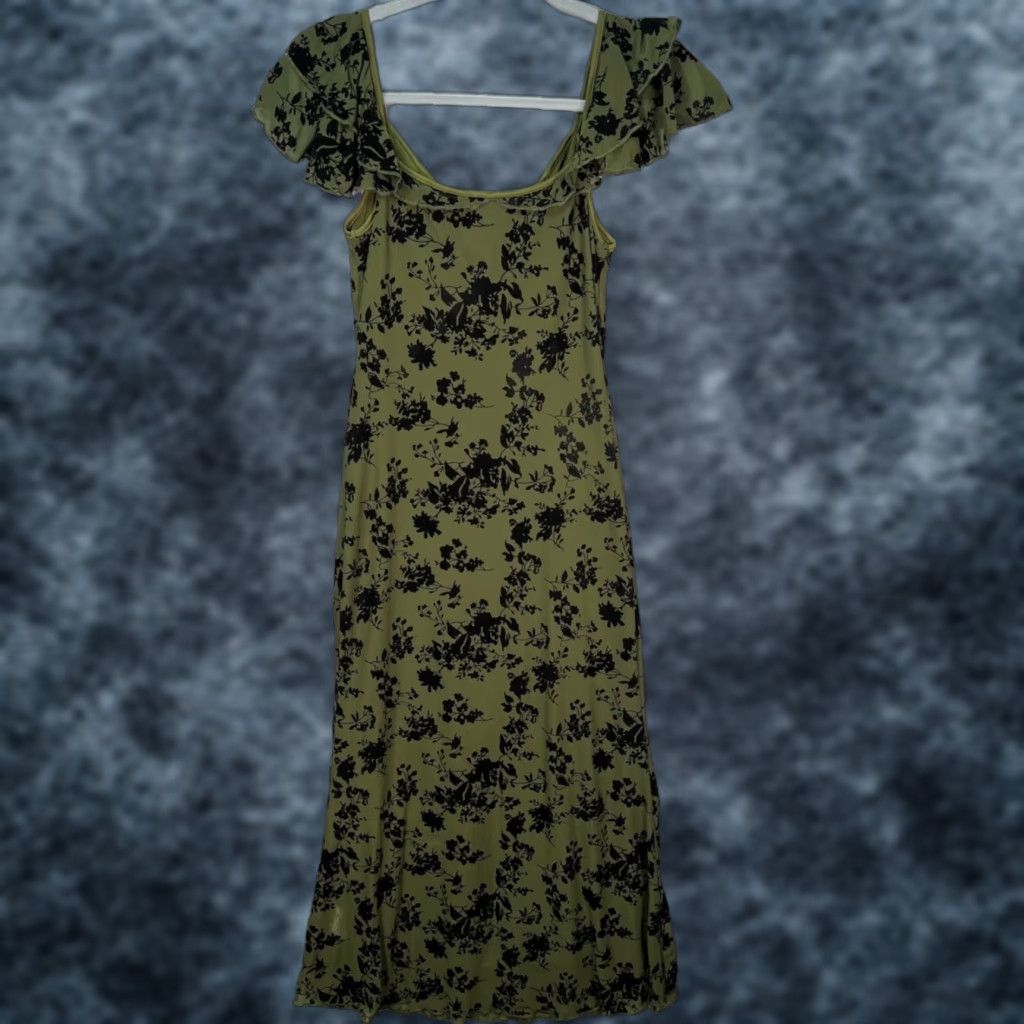 Cider Cider Womens Small Floral Green & Black Maxi Dress w/ Flutter Sleeves Dress Maxi Women Small Floral Green Black Flutter Sleeves Modern Party/Cocktail Size S / US 4 / IT 40 - 1 Thumbnail