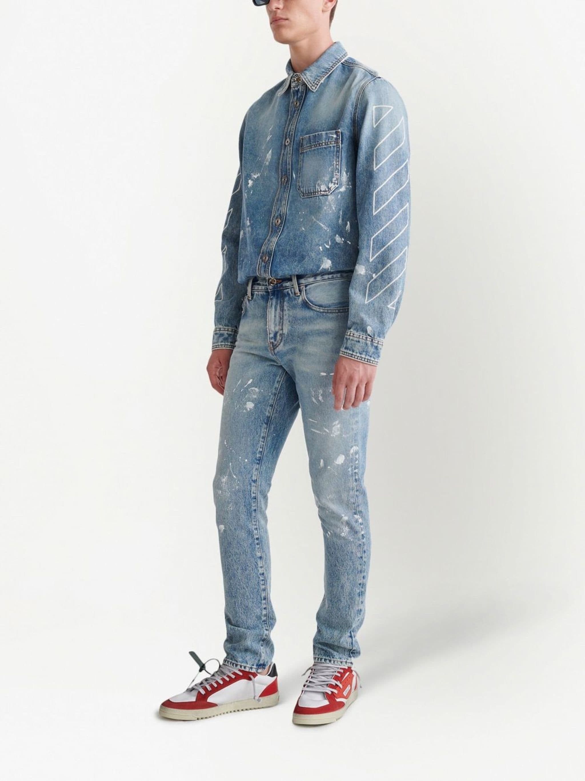 Off-White o1rshd1 Diag Outline Paint Skinny Jeans in Vintage Blue Size US 35 - 2 Thumbnail