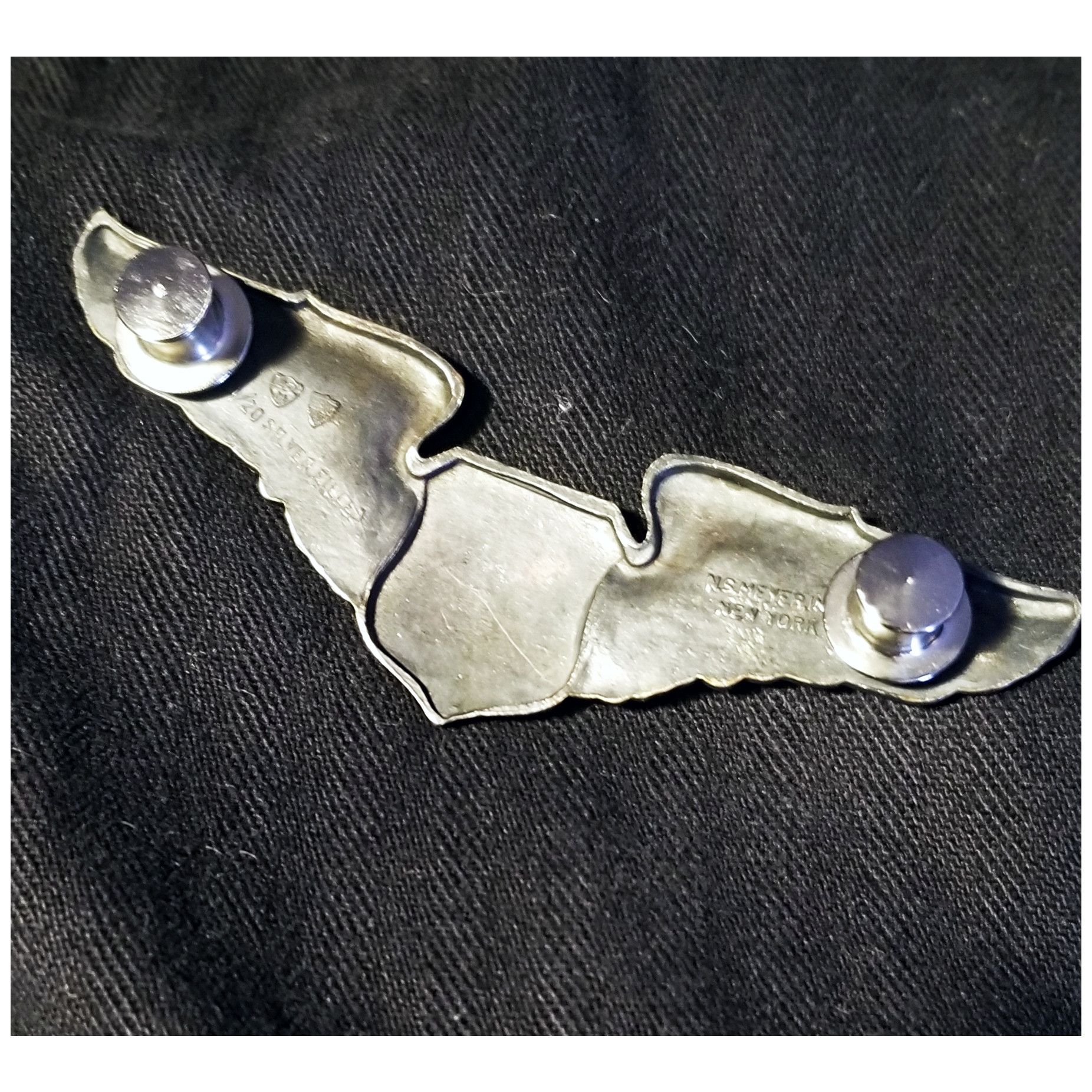 Sterling Silver AUTHENTIC VINTAGE USAF NAVIGATOR WINGS LAPEL PIN- 3"X1" Size ONE SIZE - 3 Thumbnail