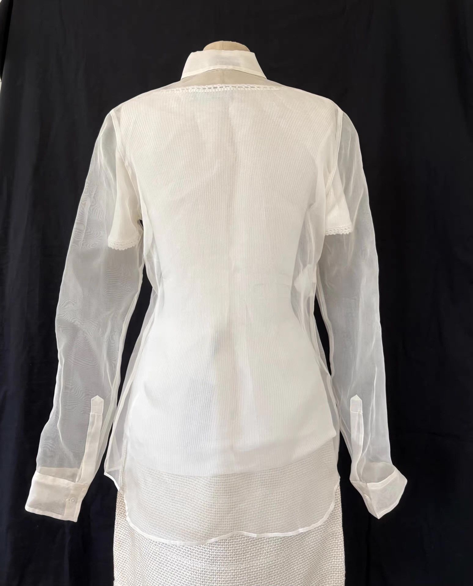 Dolce & Gabbana Dolce & Gabbana Women's White Sheer Silk Blouse Ｑ21 Size L / US 10 / IT 46 - 3 Thumbnail