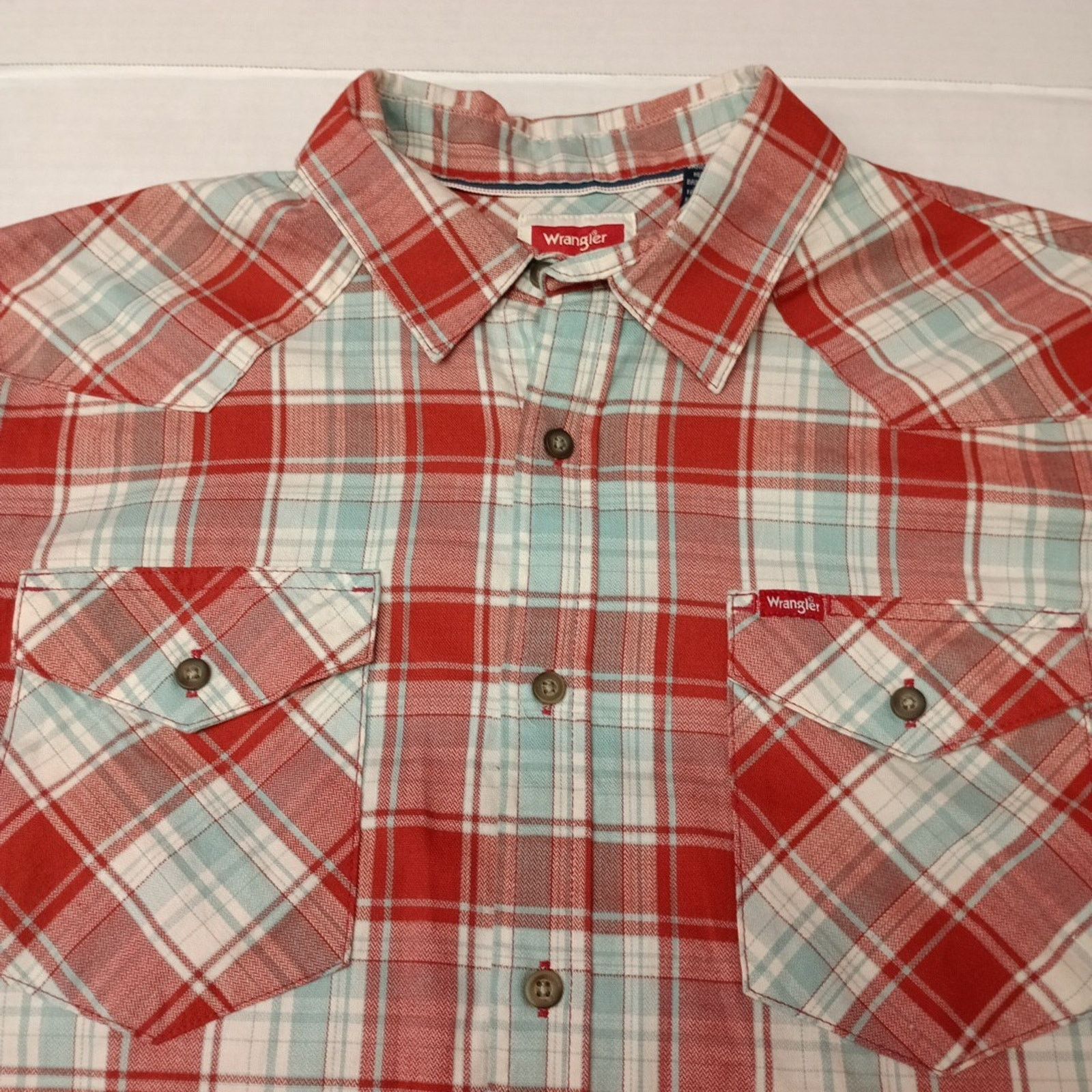 Wrangler Wrangler Cowboy Wash Shirt Men's Size L Large Red Teal Plaid Size US L / EU 52-54 / 3 - 3 Thumbnail