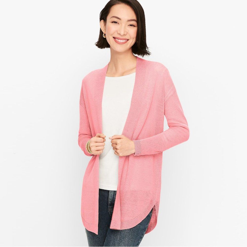 Talbots New Talbots Linen Blend Pointelle Open Front Pink Cardigan Size S / US 4 / IT 40 - 1 Thumbnail