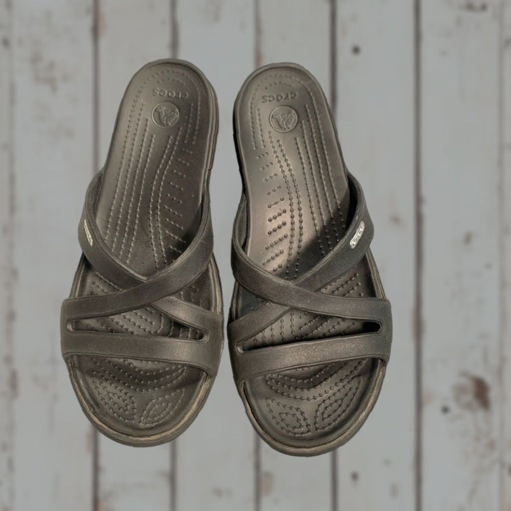Crocs CROCS Black Strappy Slide Sandals Women US Size 9 Rubber Slip-On Size US 9 / IT 39 - 1 Thumbnail