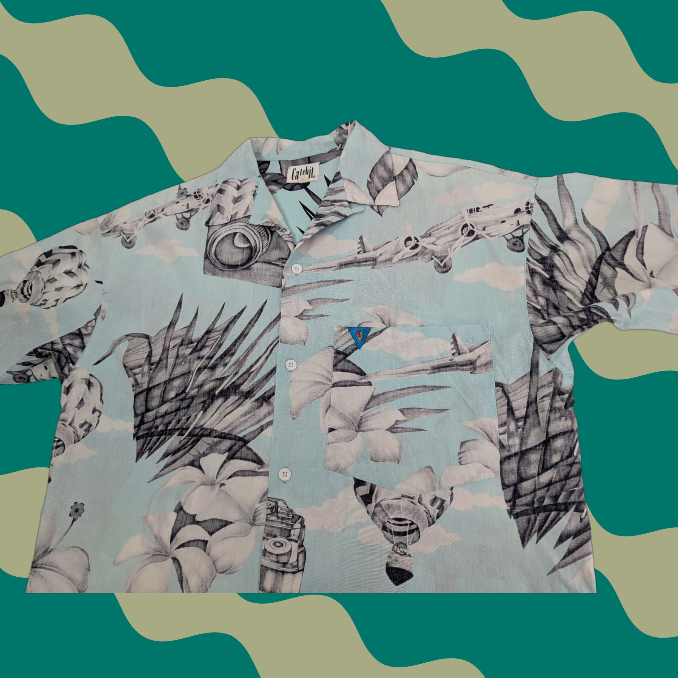 Vintage VINTAGE Catchit Shirt Male M Floral Blue 90s Tropical Surf Hawaii Button-Up Collar Short Sleeve with Chest Pocket Size US M / EU 48-50 / 2 - 1 Thumbnail