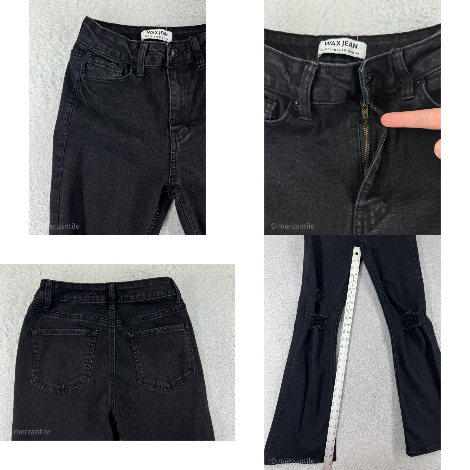Vintage Wax Jean Jeans Women's Black Cotton Blend Denim Flared Stretch 3 Pockets Mid Rise 30 Inseam 23 Waist Denim Button Logo Embroidered Vintage No N/A Size 26" / US 2 / IT 38 - 8 Thumbnail