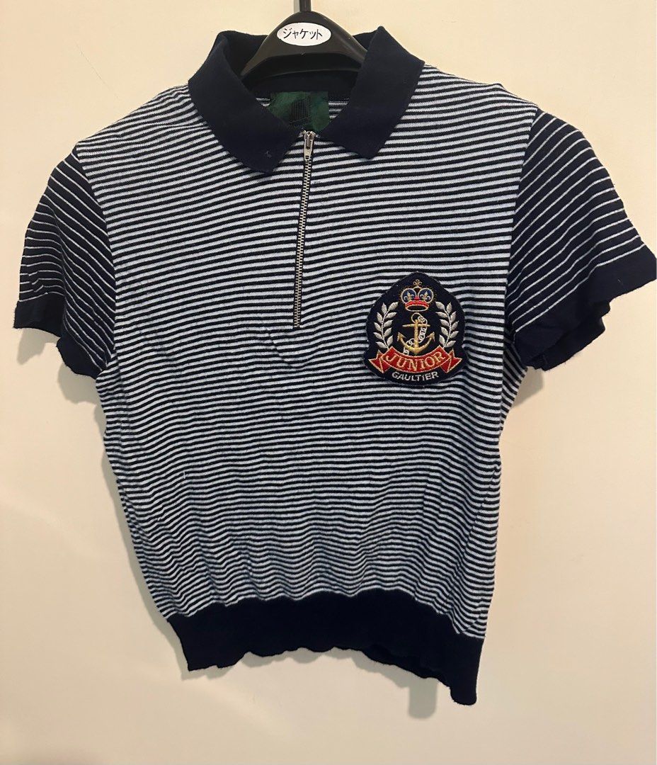 image of Jean Paul Gaultier Jpg Junior Gaultier Ladies Short Sleeve Polo Shirt in Navy Black White, Women's 