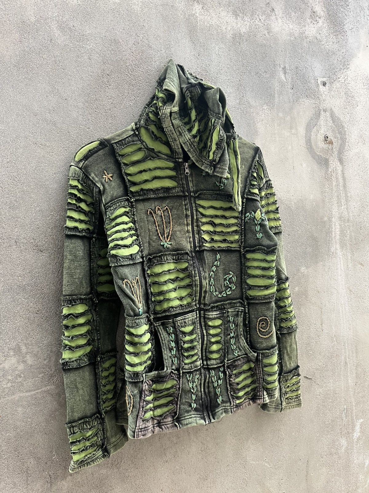 Japanese Brand Handcrafted Boho Patchwork Hoodie - Psychedelic Grunge Y2K Size US XL / EU 56 / 4 - 7 Thumbnail