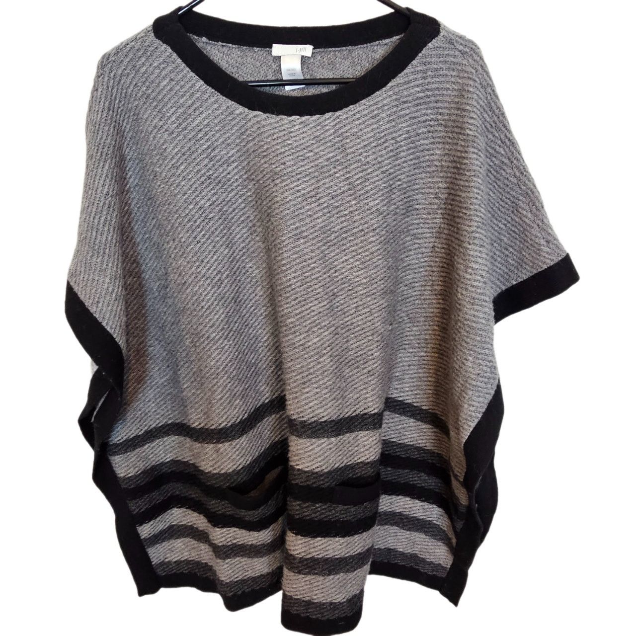 J. Jill J. Jill Womens Wool Striped Poncho Sweater OS Oversized Cozy Size ONE SIZE - 2 Thumbnail