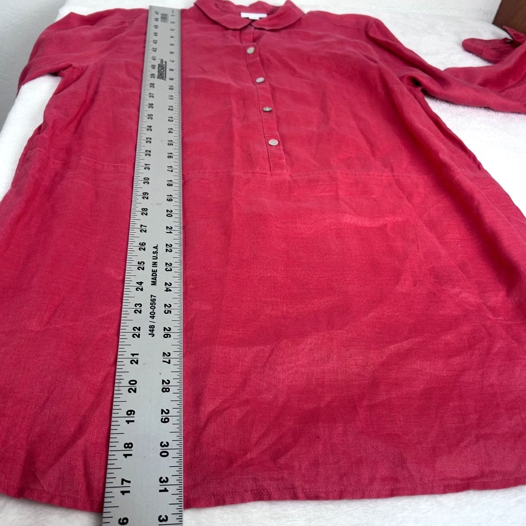 J. Jill J. Jill Love Linen Womens Button-Front Long Sleeve Tunic Top Medium Red Casual Size M / US 6-8 / IT 42-44 - 7 Thumbnail