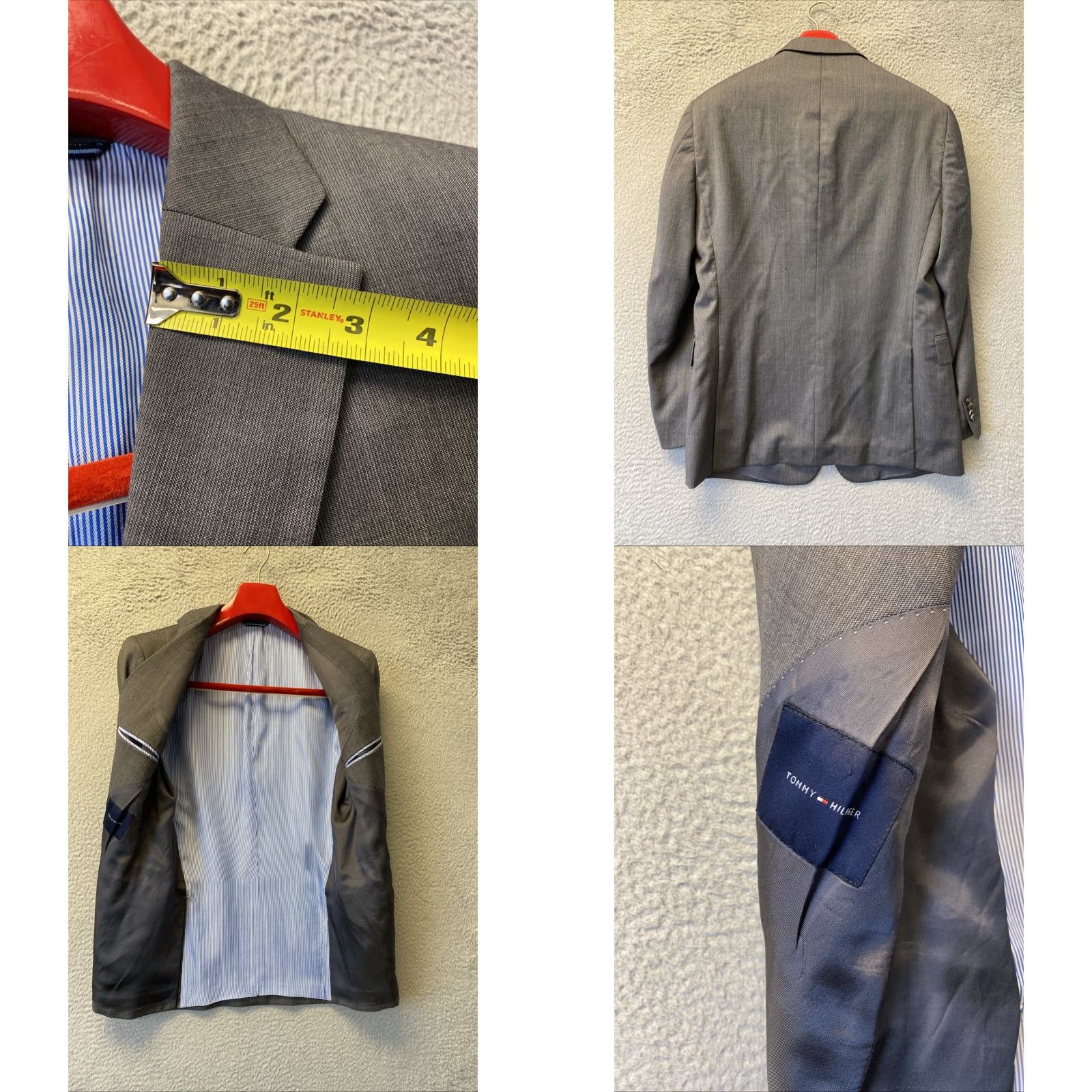 Tommy Hilfiger TOMMY HILFIGER Men's Gray Modern Fit Tuxedo Suit 40R Jacket & 34x32 Pants - Solid Wool Blend - Two Button - Sports Theme Size 40R - 8 Thumbnail