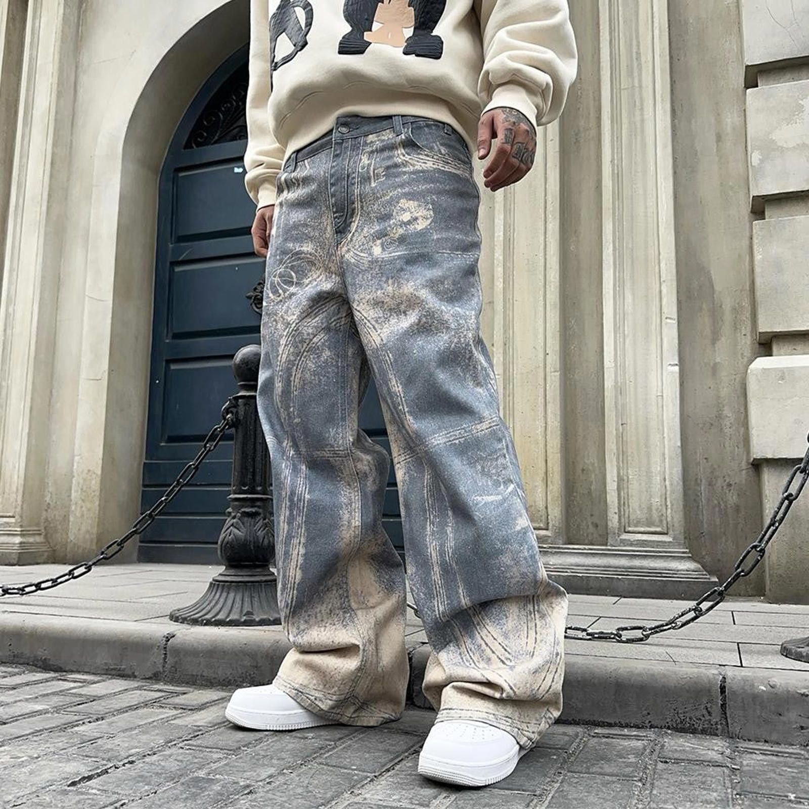 Japanese Brand 3D Print Distressed Jeans – Washed Wide Straight Fit Size US 32 / EU 48 - 2 Thumbnail