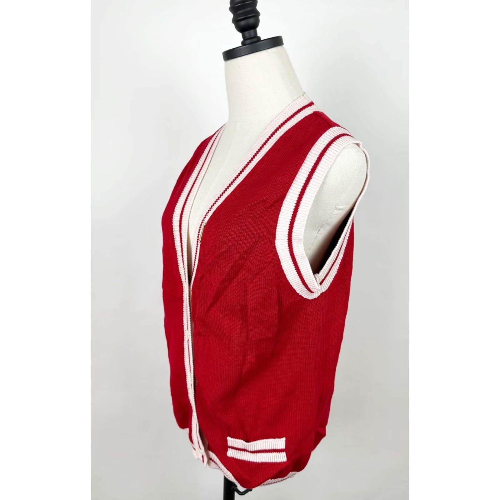 Vintage VINTAGE 90s Sweater Vest Womens Medium Bright Red Striped Golf Preppy Grandma Size M / US 6-8 / IT 42-44 - 5 Thumbnail