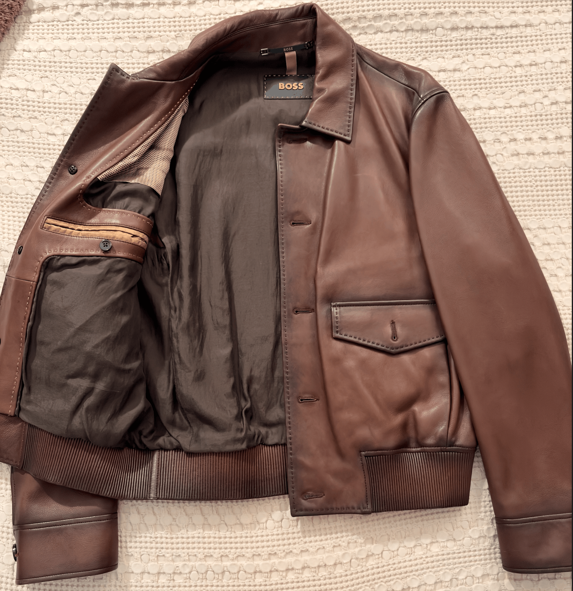 Hugo Boss BOSS Camel Nappa Leather Aviator Jacket HandWaxed Calfskin Size US M / EU 48-50 / 2 - 2 Thumbnail