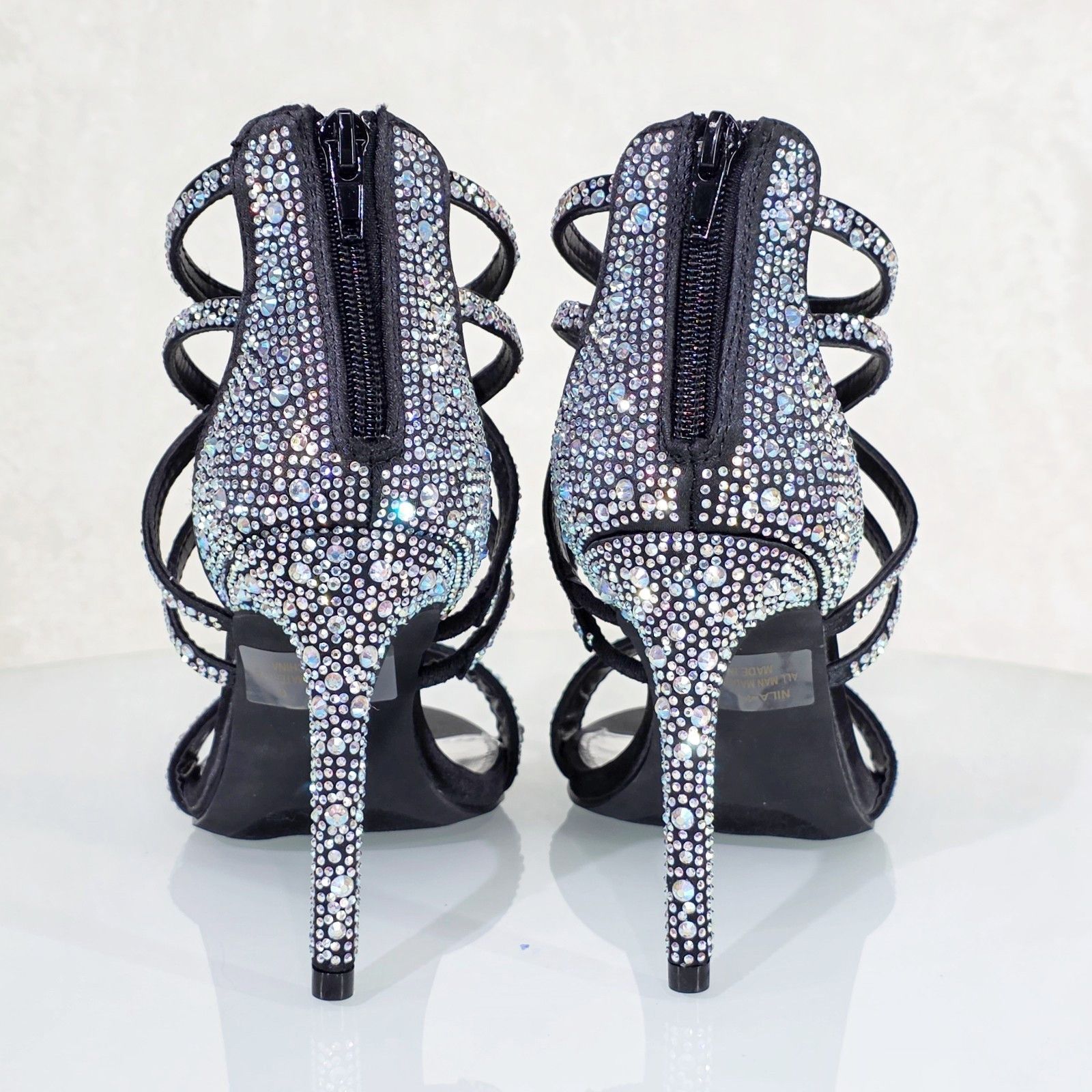 Other Nilla Black Satin Rhinestone Caged High Heel Closed Back Sho Size US 6 / IT 36 - 4 Thumbnail