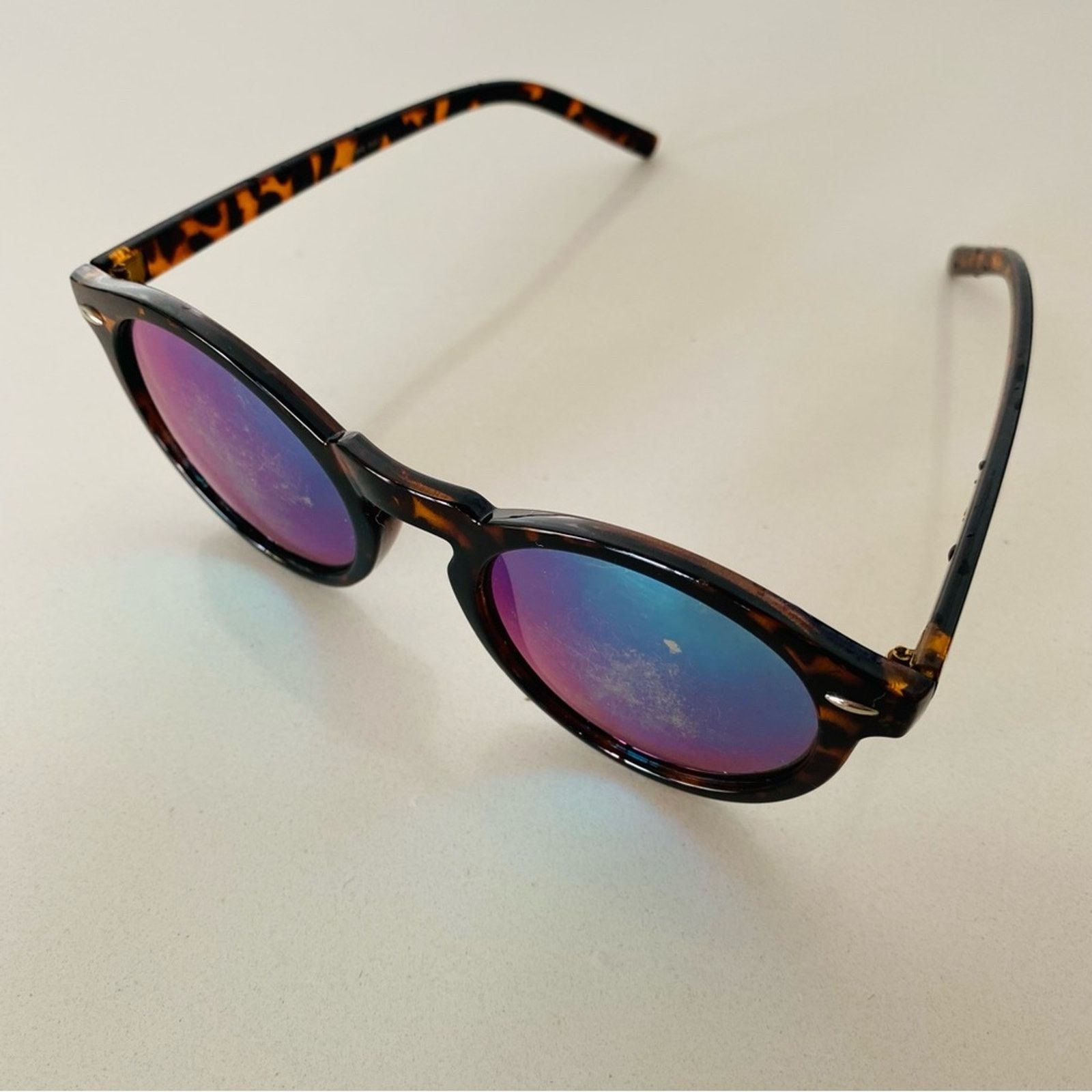 Nordstrom Round Black Brown Tan Tortoiseshell Plastic Blue Sunglasses Size ONE SIZE - 5 Thumbnail