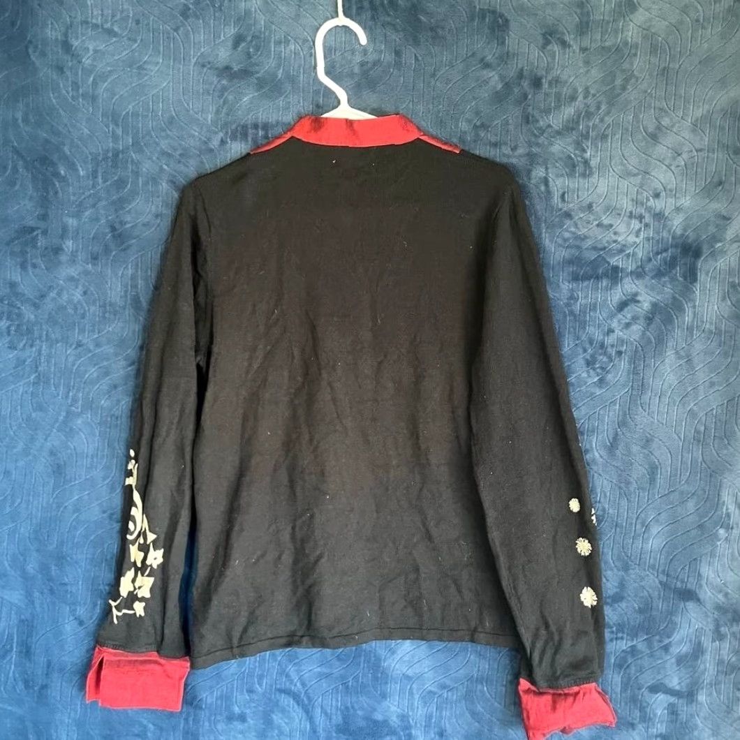 Jim Thompson VINTAGE Norm Thompson Shirt Womens M Black Red Floral Design Button Down Size M / US 6-8 / IT 42-44 - 6 Thumbnail