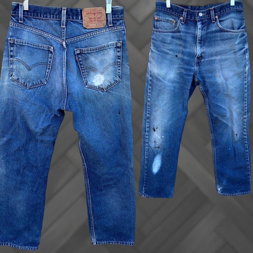 Levi's VINTAGE Levi’s 505 Jeans Regular Fit Straight 32x30 Blue Denim Distressed Belt Loops 5-Pocket Men Size US 33 - 1 Thumbnail