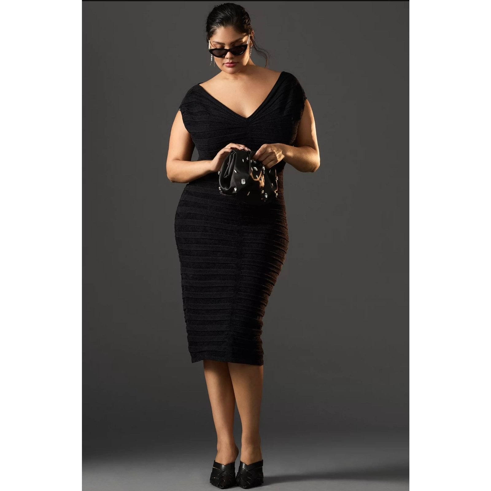 Anthropologie NWT By Anthropologie V-Neck Chenille Midi Dress $248 X-SMALL Size XS / US 0-2 / IT 36-38 - 6 Thumbnail
